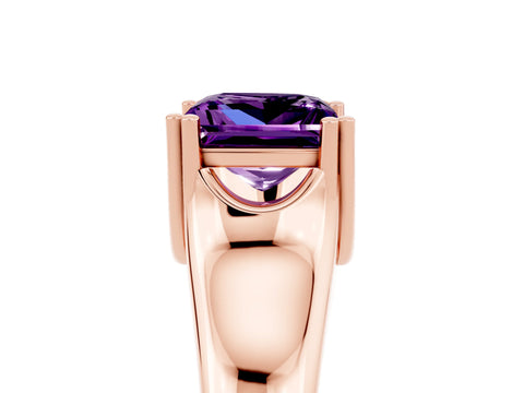 Rose gold Princess Cut Amethyst Solitaire Ring with Wide Band and Prong Setting_5