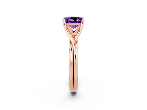 Rose gold Princess Cut Amethyst Solitaire Twist Band Prong Setting Ring_26