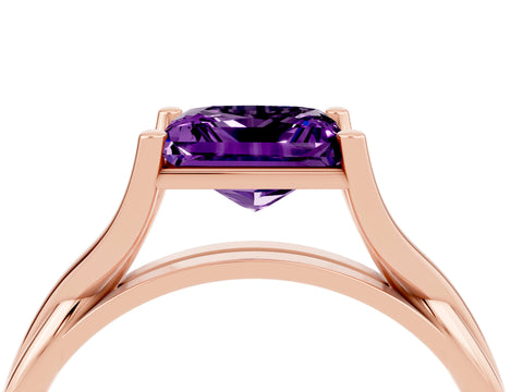 Rose gold Princess Cut Amethyst Solitaire Twist Band Prong Setting Ring_28