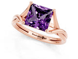 Rose gold Princess Cut Amethyst Solitaire Twist Band Prong Setting Ring_37
