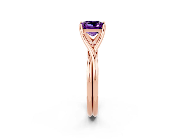 Rose gold Princess Cut Amethyst Solitaire Twist Band Prong Setting Ring
