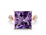 Rose gold Princess Cut Amethyst Solitaire Twisted Band with Round  Accents and Prong Setting_12