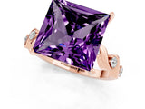 Rose gold Princess Cut Amethyst Solitaire Twisted Band with Round  Accents and Prong Setting_13