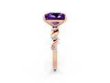 Rose gold Princess Cut Amethyst Solitaire Twisted Band with Round  Accents and Prong Setting_14