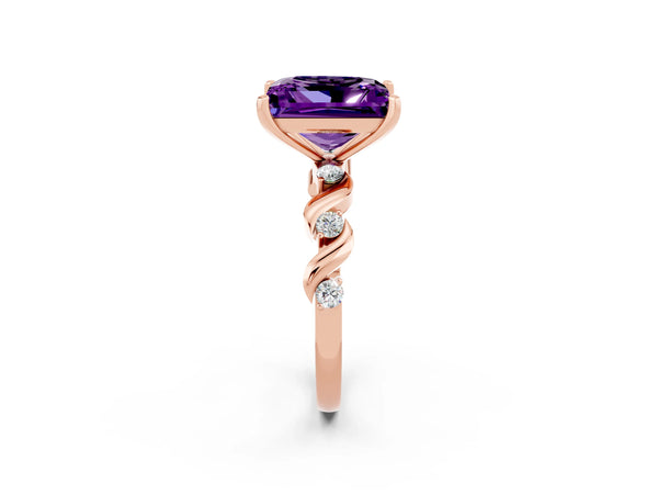 Rose gold Princess Cut Amethyst Solitaire Twisted Band with Round  Accents and Prong Setting