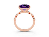 Rose gold Princess Cut Amethyst Solitaire Twisted Band with Round  Accents and Prong Setting_15
