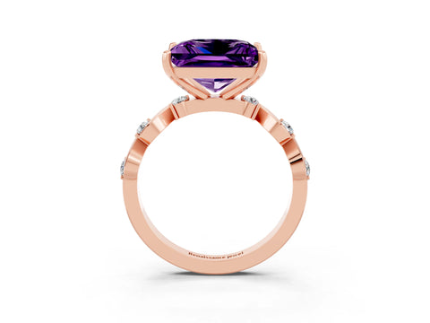 Rose gold Princess Cut Amethyst Solitaire Twisted Band with Round  Accents and Prong Setting_15
