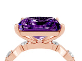 Rose gold Princess Cut Amethyst Solitaire Twisted Band with Round  Accents and Prong Setting_16