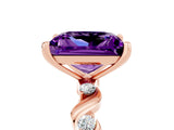 Rose gold Princess Cut Amethyst Solitaire Twisted Band with Round  Accents and Prong Setting_17