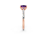 Rose gold Princess Cut Amethyst Solitaire with Side Baguettes and Channel Set Band_2