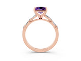 Rose gold Princess Cut Amethyst Solitaire with Side Baguettes and Channel Set Band_3