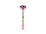Rose gold Princess Cut Amethyst Solitaire with Side Stones, Pave Band, Four-Prong Setting_38