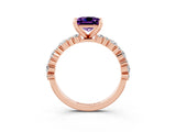 Rose gold Princess Cut Amethyst Solitaire with Side Stones, Pave Band, Four-Prong Setting_39