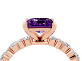 Rose gold Princess Cut Amethyst Solitaire with Side Stones, Pave Band, Four-Prong Setting_40
