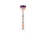 Rose gold Princess Cut Amethyst Solitaire with Side Stones on a Pavé Band and Four-Prong Setting_2