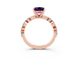 Rose gold Princess Cut Amethyst Solitaire with Side Stones on a Pavé Band and Four-Prong Setting_3