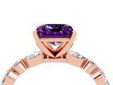 Rose gold Princess Cut Amethyst Solitaire with Side Stones on a Pavé Band and Four-Prong Setting_4