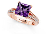 Rose gold Princess Cut Amethyst Split Shank Engagement Ring with Pavé Band_1