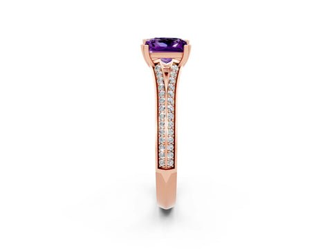 Rose gold Princess Cut Amethyst Split Shank Engagement Ring with Pavé Band_2