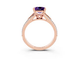 Rose gold Princess Cut Amethyst Split Shank Engagement Ring with Pavé Band_3