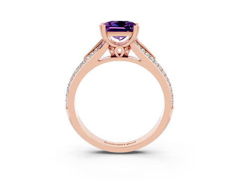 Rose gold Princess Cut Amethyst Split Shank Engagement Ring with Pavé Band_3