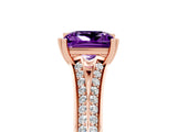 Rose gold Princess Cut Amethyst Split Shank Engagement Ring with Pavé Band_5