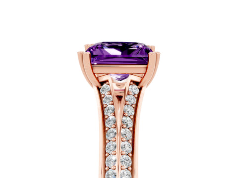 Rose gold Princess Cut Amethyst Split Shank Engagement Ring with Pavé Band_5