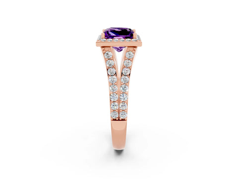 Rose gold Princess Cut Amethyst Split Shank Halo Ring with Four-Prong Setting_14