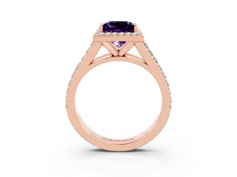 Rose gold Princess Cut Amethyst Split Shank Halo Ring with Four-Prong Setting_15