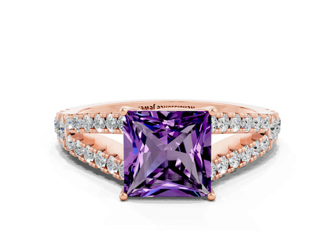 Rose gold Princess Cut Amethyst Split Shank Pavé Engagement Ring with Four-Prong Setting_12