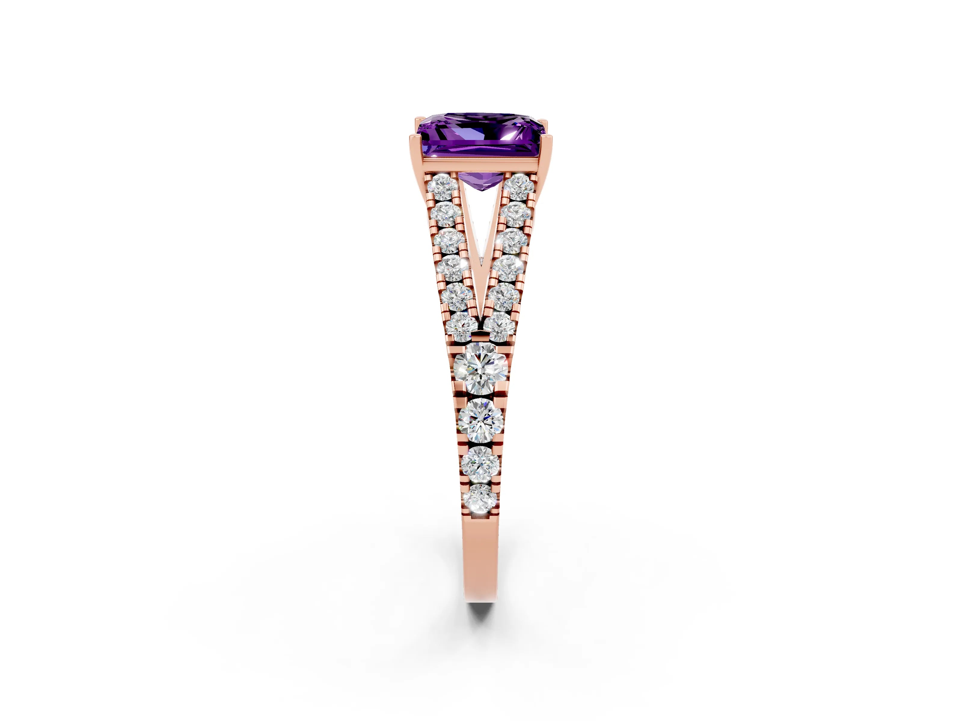 Rose gold Princess Cut Amethyst Split Shank Pavé Engagement Ring with Four-Prong Setting_14