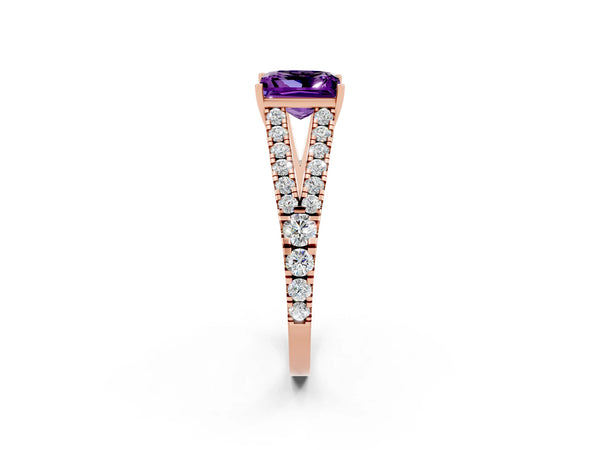 Rose gold Princess Cut Amethyst Split Shank Pavé Engagement Ring with Four-Prong Setting