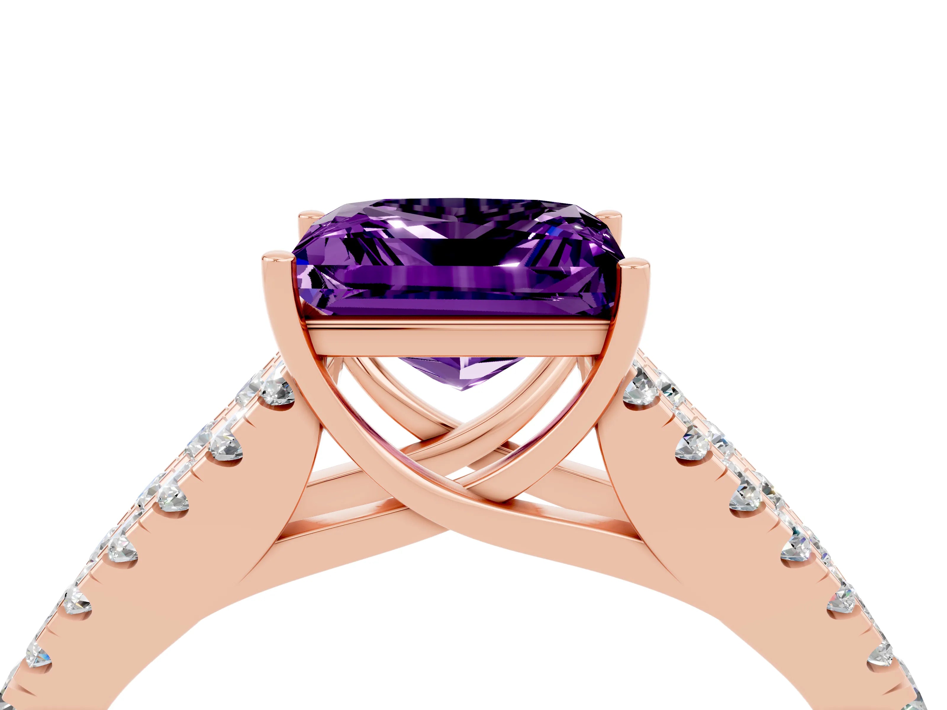 Rose gold Princess Cut Amethyst Split Shank Pavé Engagement Ring with Four-Prong Setting_16