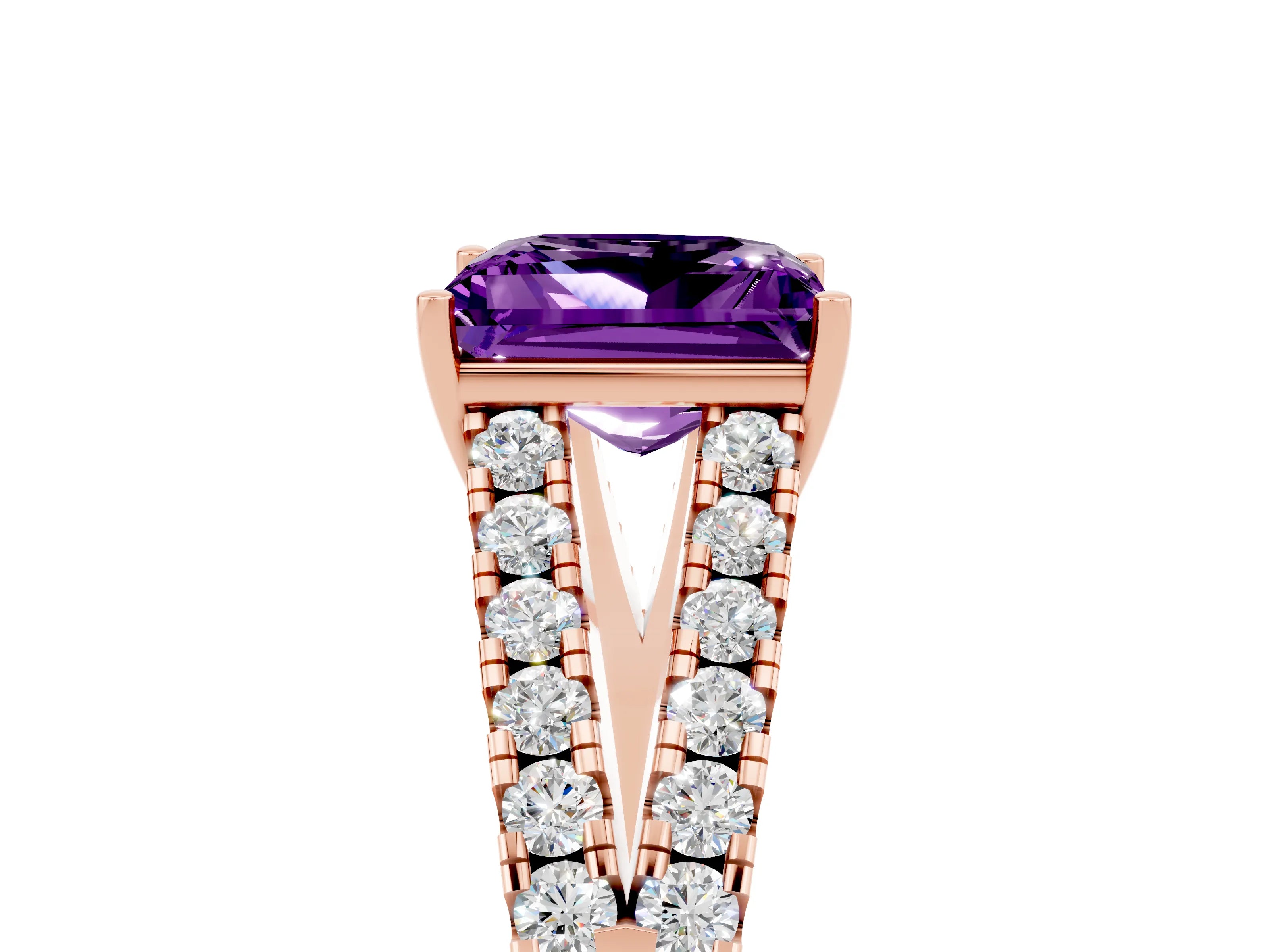 Rose gold Princess Cut Amethyst Split Shank Pavé Engagement Ring with Four-Prong Setting_17