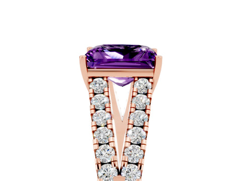 Rose gold Princess Cut Amethyst Split Shank Pavé Engagement Ring with Four-Prong Setting_17