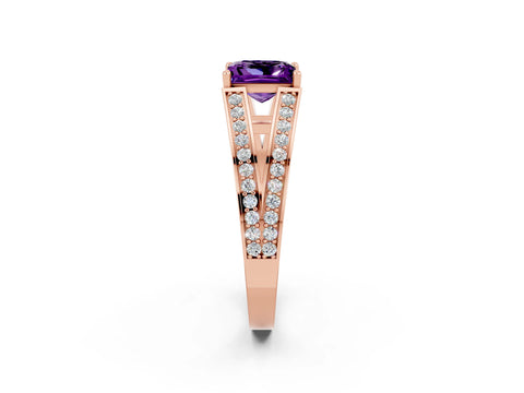 Rose gold Princess Cut Amethyst Split Shank Ring with Pavé Band and Four-Prong Setting_2