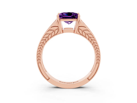 Rose gold Princess Cut Amethyst Split Shank Ring with Pavé Band and Four-Prong Setting_3