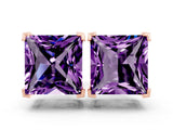 Rose gold Princess Cut Amethyst Stud Earrings_30