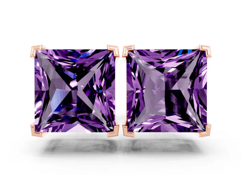 Rose gold Princess Cut Amethyst Stud Earrings_30