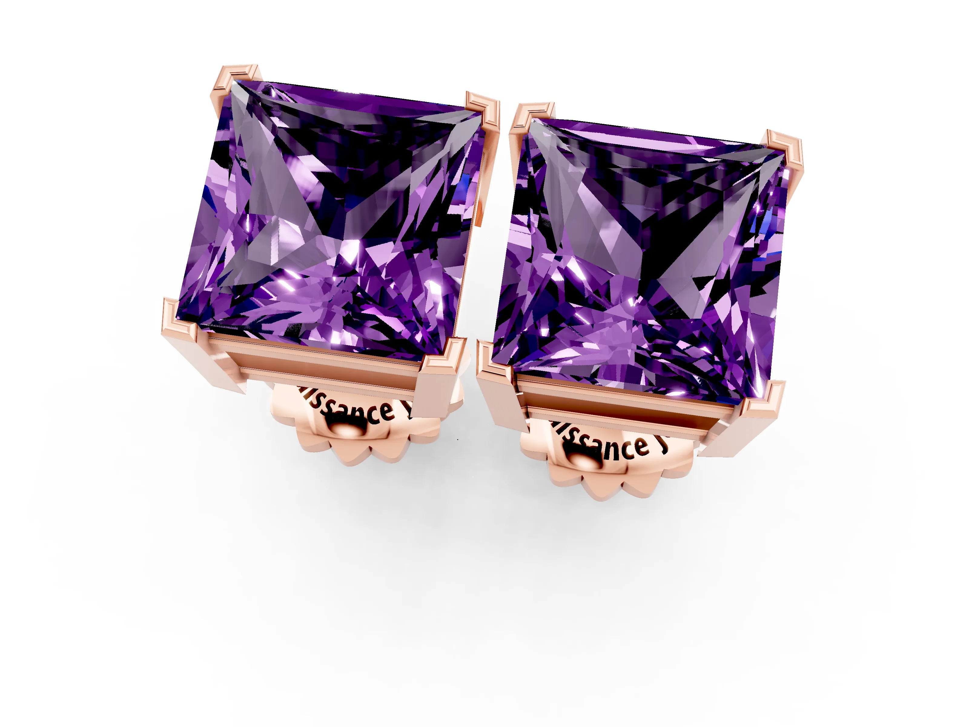 Rose gold Princess Cut Amethyst Stud Earrings_31