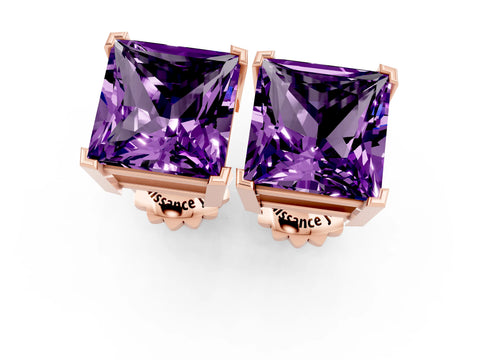 Rose gold Princess Cut Amethyst Stud Earrings_31