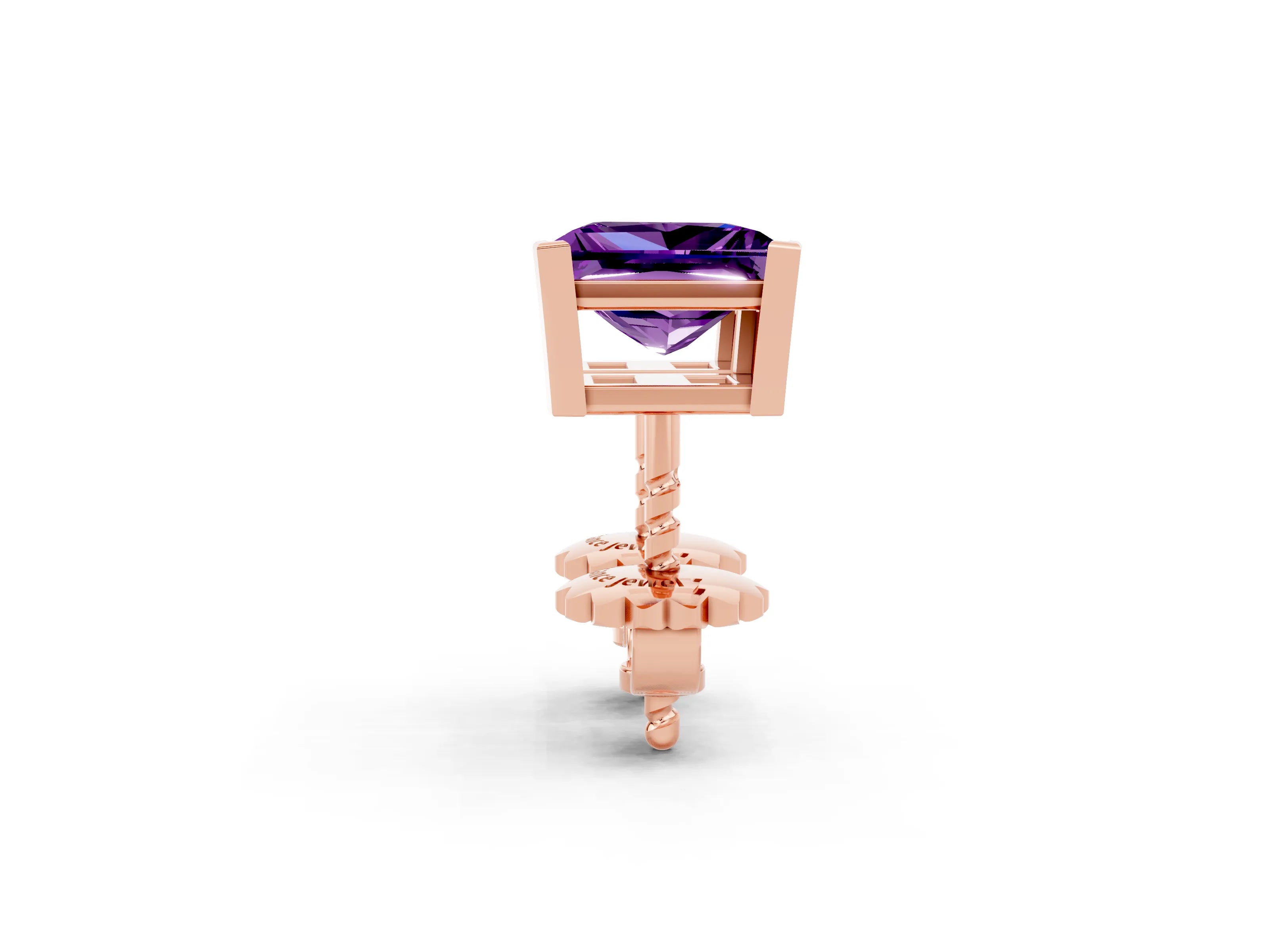Rose gold Princess Cut Amethyst Stud Earrings_32