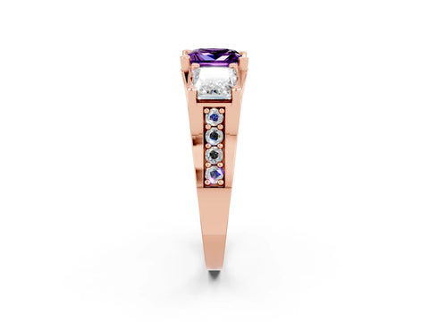 Rose gold Princess Cut Amethyst Three-Stone Ring with Channel Set Band and Four-Prong Setting_2
