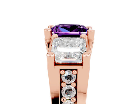 Rose gold Princess Cut Amethyst Three-Stone Ring with Channel Set Band and Four-Prong Setting_5