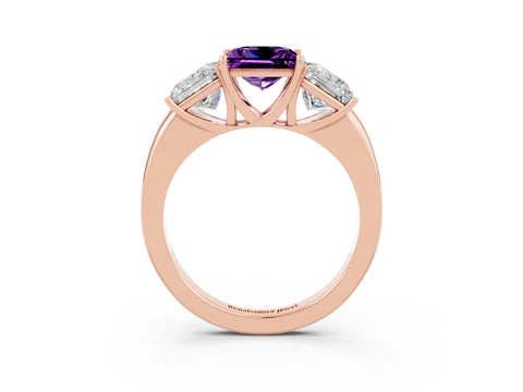 Rose gold Princess Cut Amethyst Three-Stone Ring with Four-Prong Setting and Classic Band_3