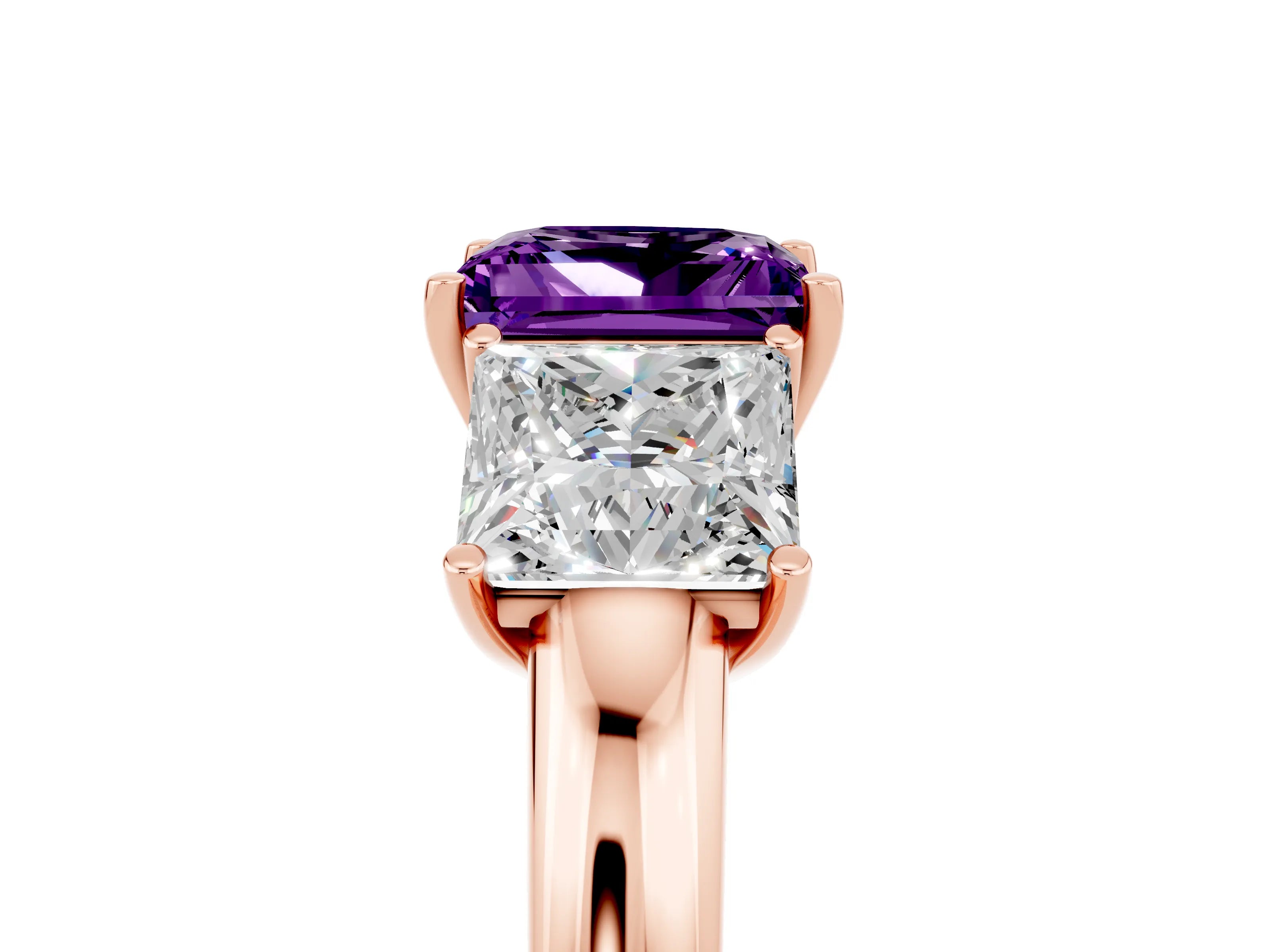 Rose gold Princess Cut Amethyst Three-Stone Ring with Four-Prong Setting and Classic Band_5