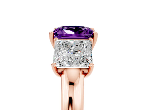Rose gold Princess Cut Amethyst Three-Stone Ring with Four-Prong Setting and Classic Band_5