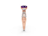 Rose gold Princess Cut Amethyst Three-Stone Ring with Pavé Split Shank and Four-Prong Setting_2