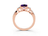 Rose gold Princess Cut Amethyst Three-Stone Ring with Pavé Split Shank and Four-Prong Setting_3