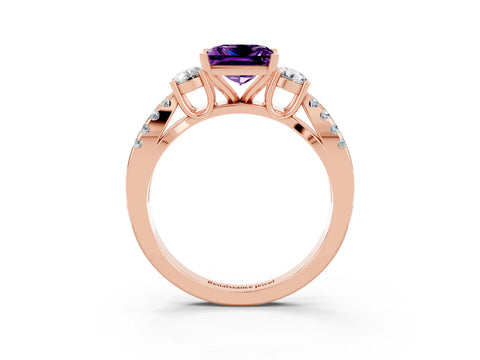 Rose gold Princess Cut Amethyst Three-Stone Ring with Pavé Split Shank and Four-Prong Setting_3